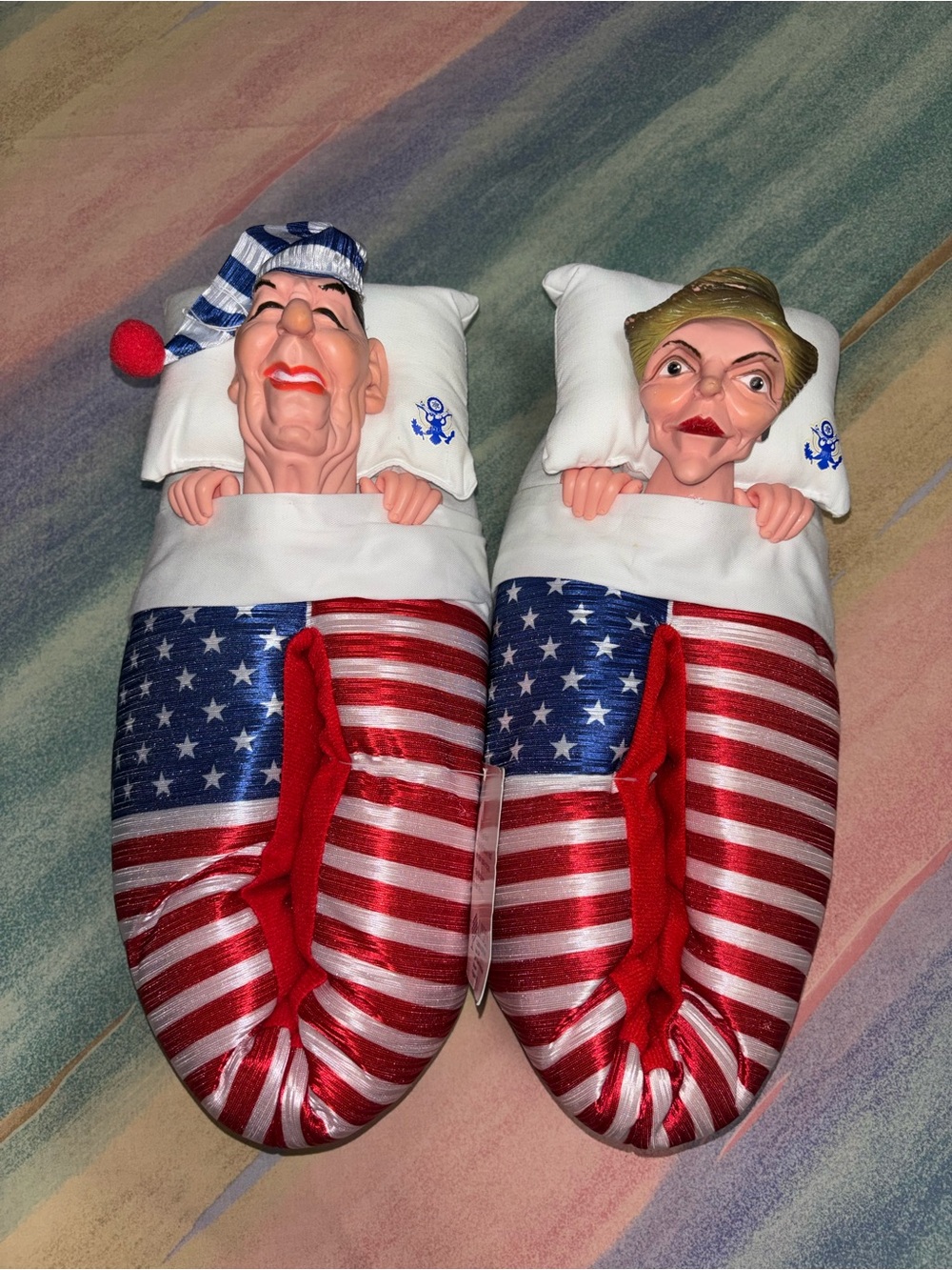 Vintage Ronald and Nancy Reagan Presidential Slippers  large size, NWT